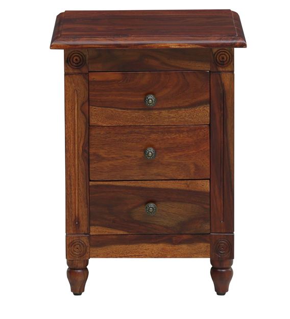 Buy Louis Solid Wood Bed Side Table With Drawers In Honey Oak Finish ...