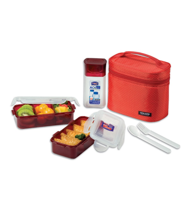 Buy Lock&Lock Red Plastic 6-piece Lunch Box Set Online - Lunch Boxes ...