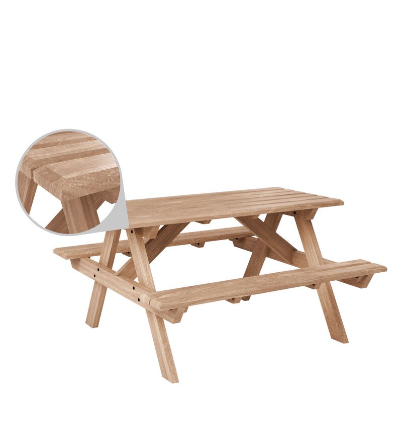 Buy Lomira Solid Wood 4 Seater Patio Dining Set In Natural Mango Wood Finish By Bohemiana Online