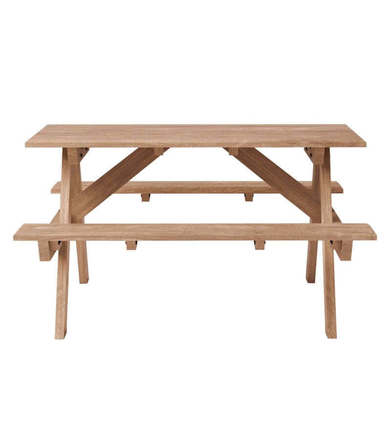 Buy Lomira Solid Wood 4 Seater Patio Dining Set In Natural Mango Wood Finish By Bohemiana Online