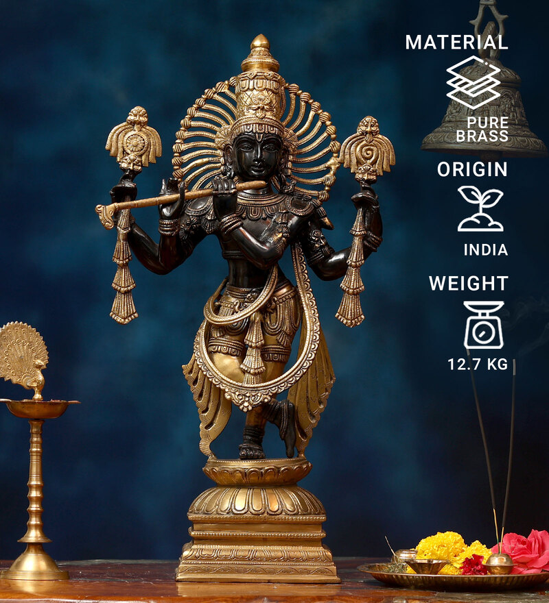Buy Lord Krishna Brass Black Religious Idol by Urbancart Online