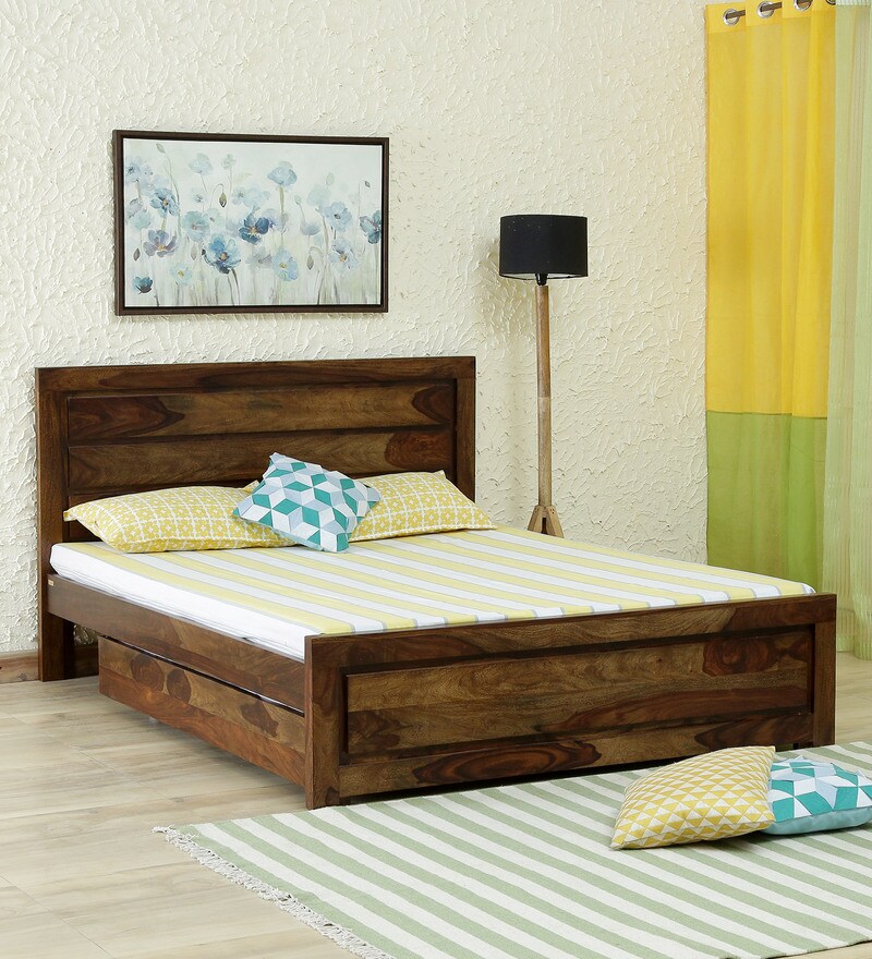 Buy Lorenzo Solid Wood King Size Bed With Drawer Storage In