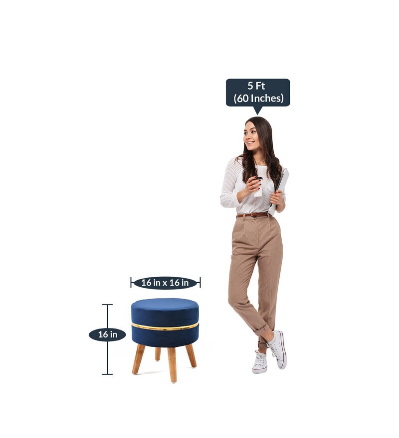 Buy Lotus Velvet Seating Stool in Navy Blue Colour by Riance Creations Online Contemporary