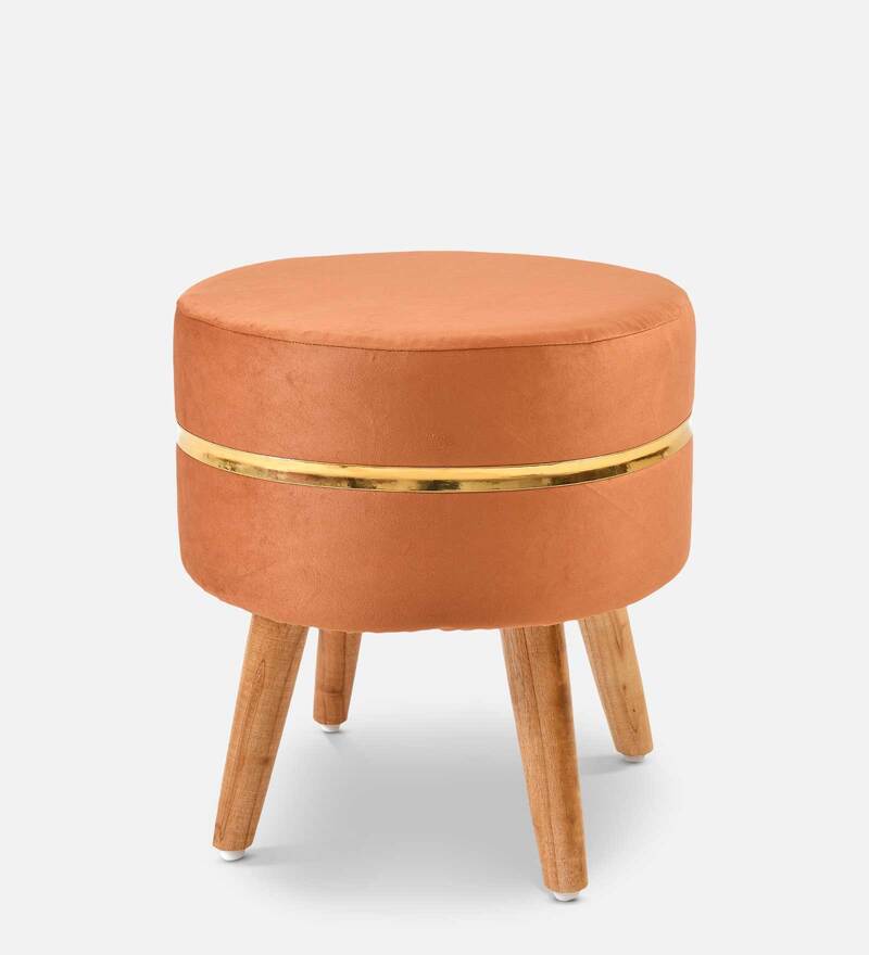 Buy Lotus Velvet Seating Stool in Orange Colour by Riance Creations Online Contemporary