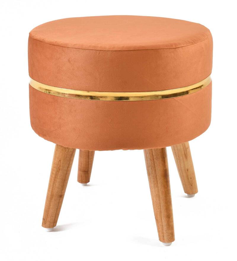 Buy Lotus Velvet Seating Stool in Orange Colour by Riance Creations Online Contemporary