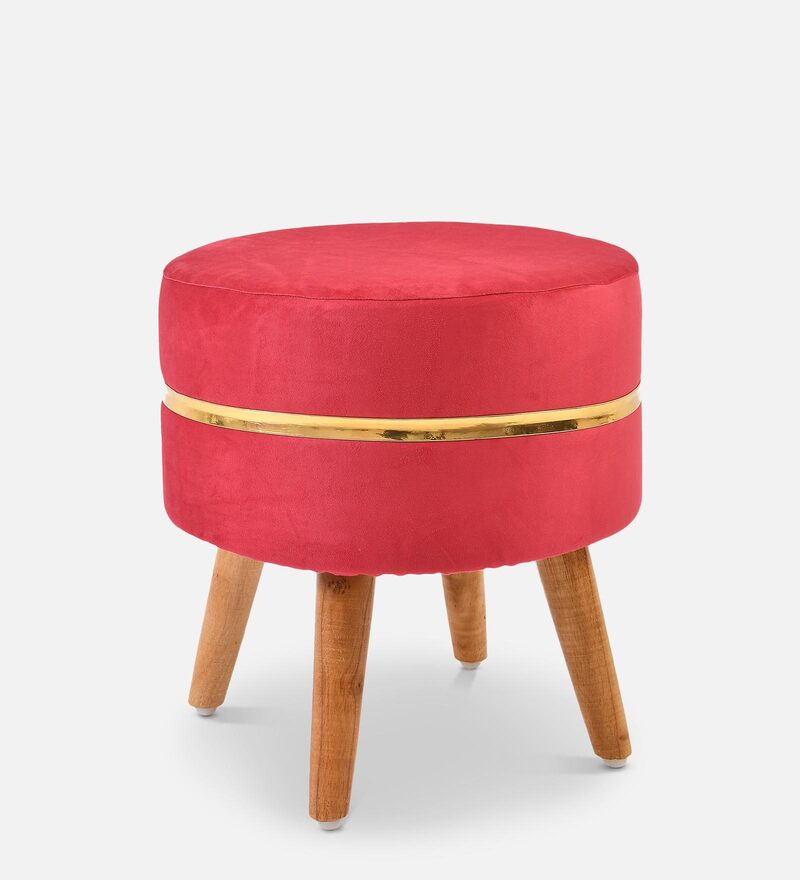 Buy Lotus Velvet Seating Stool in Red Colour by Riance Creations Online Contemporary Seating