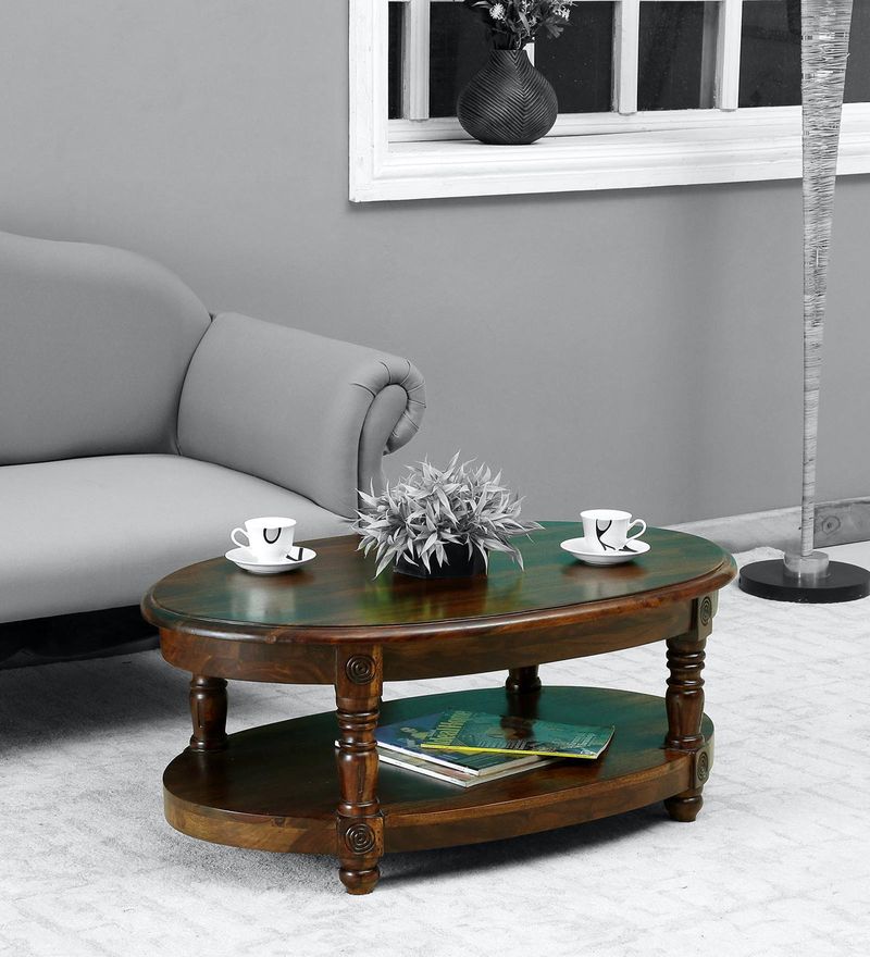 Buy Louis Solid Wood Oval Coffee Table In Provincial Teak Finish By ...