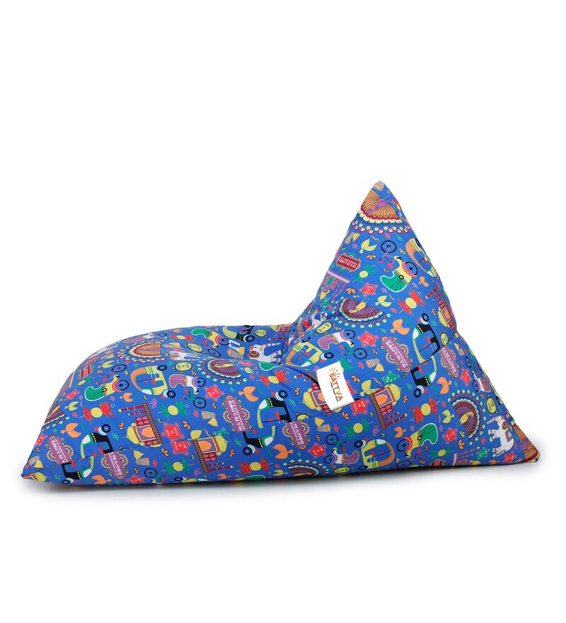 Buy Lounge Pyramid Jumbo Bean Bag with Beans in Blue Indian Print by