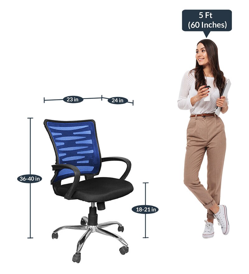 Buy Low Back Ergonomic Chair In In Blue Colour Colour By