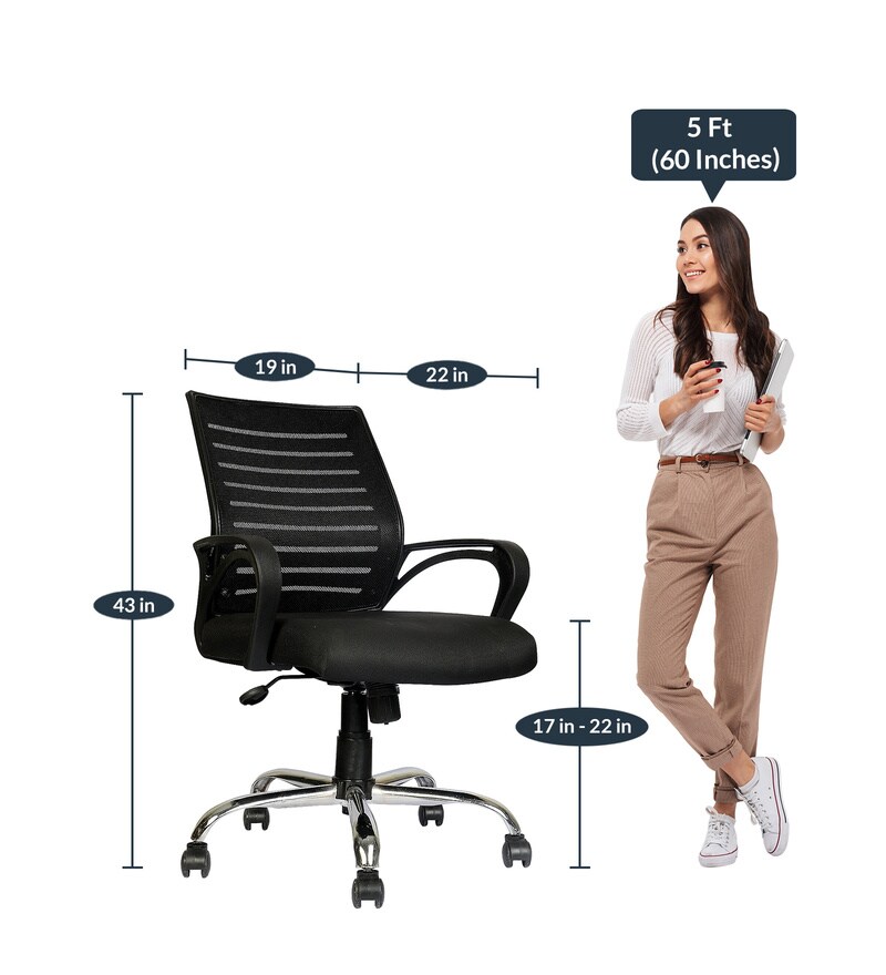 Buy Boom Mid Back Ergonomic Chair In Black Colour by EFC Online Mid