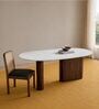 Lok Marble-Top Wooden 6 Seater Dining Table Set In Mango Finish