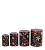 Long Dark Floral (Set of 4) Black Metal Jar Container