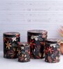 Long Dark Floral (Set of 4) Black Metal Jar Container