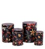 Long Dark Floral (Set of 4) Black Metal Jar Container