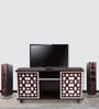 Look Out Two Door TV Console In Brown Teak Finish