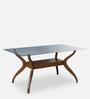 Lopez Solid Wood 6 Seater Dining Table in Brown Finish with Glass Top