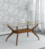 Nilkamal Lopez Solid Wood 6 Seater Dining Table in Brown Finish with Glass Top