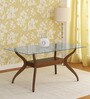 Lopez Solid Wood 6 Seater Dining Table in Brown Finish with Glass Top