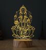Lord Ganesha on Lotus Design Acrylic & Wood Base LED Table Lamp with Rechargeable Battery
