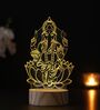 Lord Ganesha on Lotus Design Acrylic & Wood Base LED Table Lamp with Rechargeable Battery