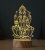 Lord Ganesha on Lotus Design Acrylic & Wood Base LED Table Lamp with Rechargeable Battery