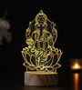 Lord Ganesha on Lotus Design Acrylic & Wood Base LED Table Lamp with Rechargeable Battery