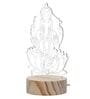 Lord Ganesha on Lotus Design Acrylic & Wood Base LED Table Lamp with Rechargeable Battery