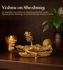 Golden Lord Vishnu Brass Idol on Sheshnag with Shivling and Brahma ji
