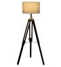 Carolie Brown Fabric Shade Tripod Floor Lamp With Wood & Metal Base