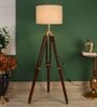 Carolie Brown Fabric Shade Tripod Floor Lamp With Wood & Metal Base