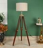 Carolie Brown Fabric Shade Tripod Floor Lamp With Wood & Metal Base