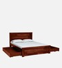 Lorenzo Sheesham Wood Queen Size Bed in Scratch Resistant Honey Oak Finish With Drawer Storage