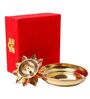 Lotus Small Golden Brass P Plate with Diya