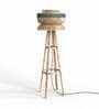 Blue Bamboo Shade Tripod Floor Lamp With Bamboo Base