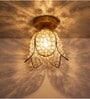 Lotus Gold Metal & Crystal Ceiling Flush Mount Light
