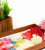 Lotus Multicolour Plywood, Cloth, Goldfoil, Paints & Semi Precious Stones Serving Tray