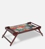 Lotus Print Portable Table in Brown Colour