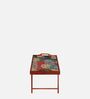 Lotus Print Solid Wood Portable Table in Brown Colour