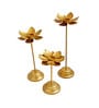 Lotus Set Of 3 Gold Iron Diya