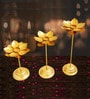 Lotus Set Of 3 Gold Iron Diya