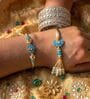 lotus Turquoise Lumba Rakhi Set With Roli Chawal and Nariyal With Gift Box