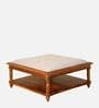 Louis Sheesham Wood Coffee Table In Provincial Teak Finish With Upholstered Top