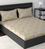 Grey Floral 160 TC Cotton 1 Double Bedsheet with 2 Pillow Covers