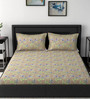 Grey Floral 160 TC Cotton 1 Double Bedsheet with 2 Pillow Covers