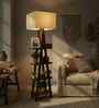 Louise Wooden Shelf Floor Lamp with Wooden Shade & Brown Base