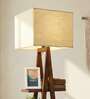Louise Wooden Shelf Floor Lamp with Wooden Shade & Brown Base