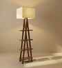 Louise Wooden Shelf Floor Lamp with Wooden Shade & Brown Base