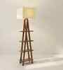Louise Wooden Shelf Floor Lamp with Wooden Shade & Brown Base