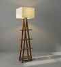 Louise Wooden Shelf Floor Lamp with Wooden Shade & Brown Base