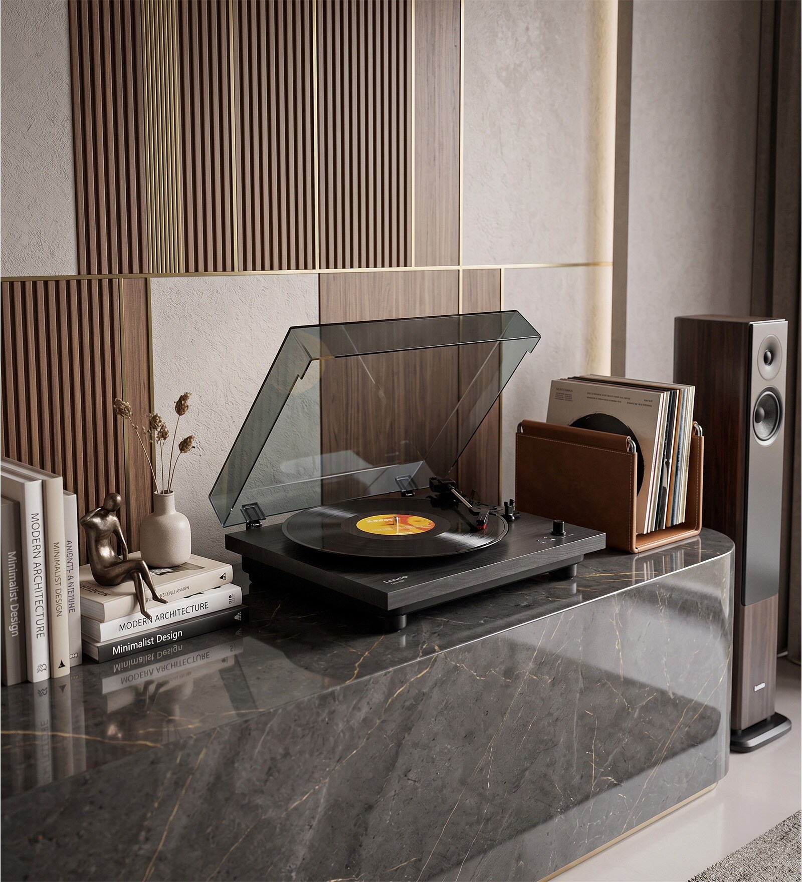LS-10 Vinyl Record Player Bluetooth Turntable with Integrated Speaker (33/45 RPM), Black MDF